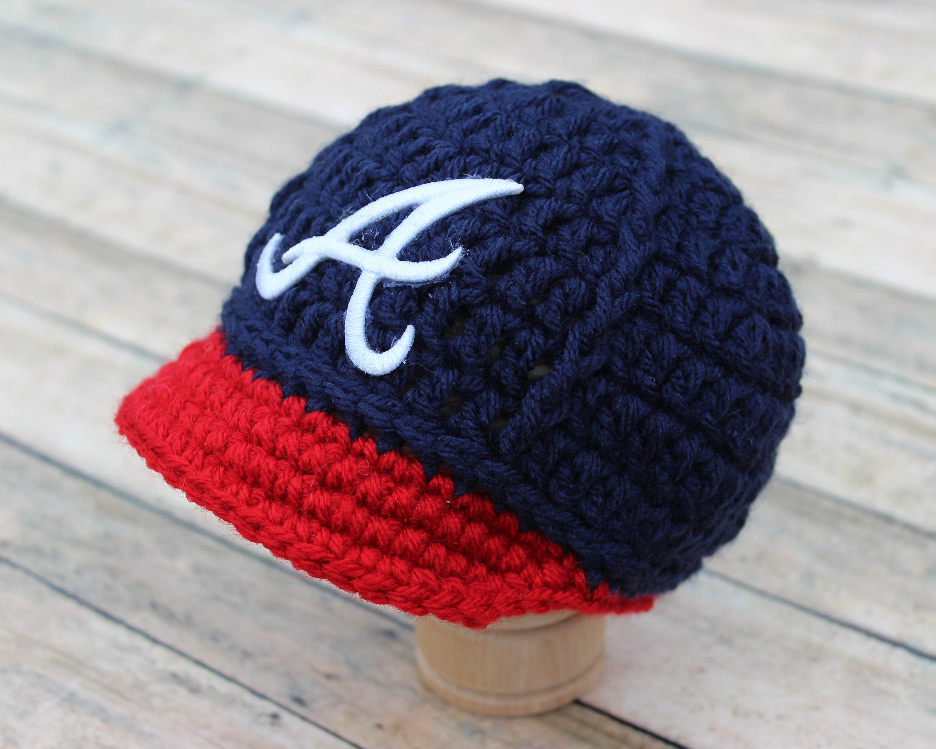 Baby Atlanta Braves Hat Cap Hand Knit Knitted Crochet Baby 