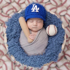 Dodgers Baby Hat Cap Los Angeles Dodgers Baby Gift Newborn Baseball Photo Prop Hand Knit Knitted Crochet Handmade Photo - Cap Only