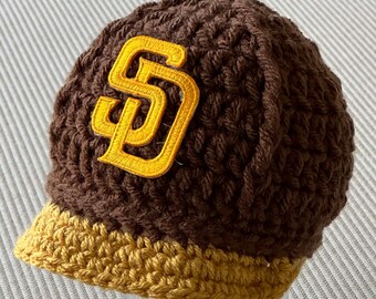 Padres Baby Hat Cap Outfit San Diego Padres Baby Gift Newborn Baseball Photo Prop Hand Knit Knitted Crochet Handmade Photo Ideas