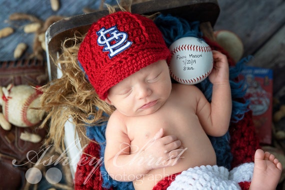 GoldenGirlzHandmade Baby Girl St. Louis Cardinals Cap Hat Outfit Hand Knit Knitted Crochet Baby Gift Newborn Photo Photography Prop Baseball MLB Handmade Infant