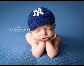 Yankees Baby Hat Cap Outfit New York Yankees NY Baby Gift Newborn Baseball Photo Prop Hand Knit Knitted Crochet Infant Handmade