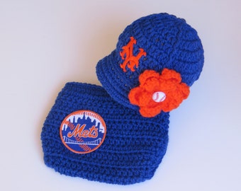 Newborn Baby New York Mets Outfit Set, Hat, Cap, Diaper Cover, Knitted Crochet, Baby Gift, Photo Prop, Baseball, Handmade