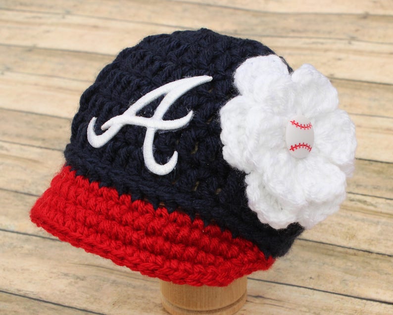 Baby Girl Atlanta Braves Hat Cap Beanie Outfit Hand Knitted Etsy