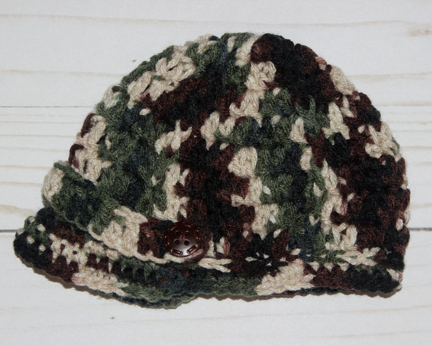 Baby Camo Hat Brim Cap Beanie Knit / Crochet Newborn Photo