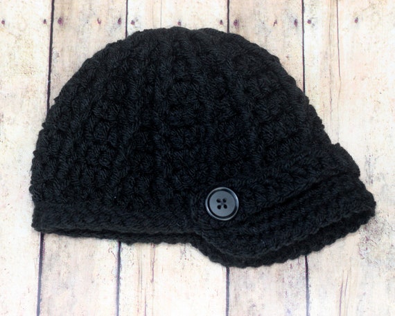 Girl knit hat crochet flower gold buttons Beanie Hat Newsboy Toddler baby 1-3 T