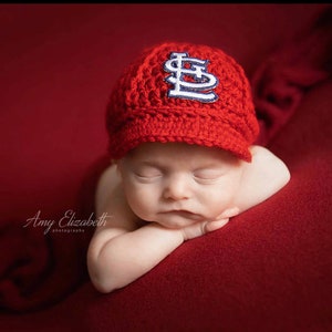 Baby Boy St. Louis Cardinals Cap HAT ONLY Hand Knit Knitted Crochet Baby Gift Newborn Photo Photography Prop Baseball Handmade Infant