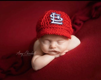 Baby Boy St. Louis Cardinals Cap HAT ONLY Hand Knit Knitted Crochet Baby Gift Newborn Photo Photography Prop Baseball Handmade Infant