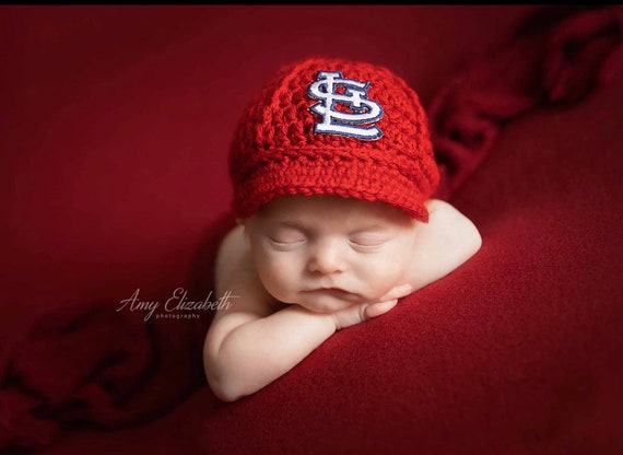 Baby Boy St. Louis Cardinals Cap HAT ONLY Hand Knit Knitted 