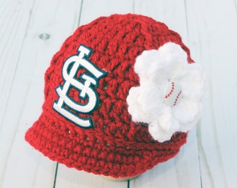 Baby Girl St. Louis Cardinals Cap Hat Outfit Hand Knit Knitted Crochet Baby Gift Newborn Photo Photography Prop Baseball MLB Handmade Infant