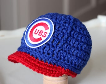 Baby Chicago Cubs Cubbies Cap Hat Outfit Hand Knit Knitted Crochet Baby Gift Newborn Infant Photo Photography Prop Baseball Handmade