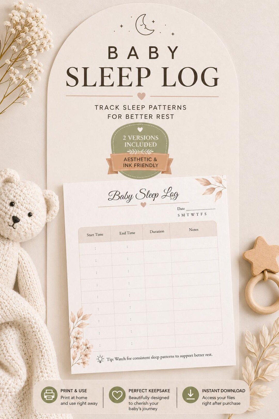 Baby Sleep Tracker Printable | Newborn Sleep Log | Baby Routine Tracker ...