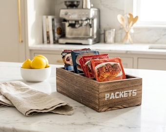 Organizador de paquetes de alimentos de madera estilo granja, contenedor de almacenamiento para despensa de cocina con 4 compartimentos.