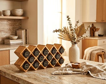 Bamboo Diamond Spice Rack Organizer for Cabinet or Countertop 18 Slots