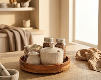 9 Inch Acacia Wood Lazy Susan Rotating Turntable Kitchen Cabinet Pantry Table Storage Organizer