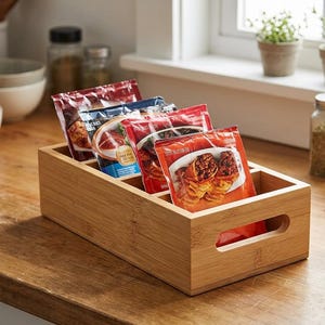 Bamboo Pantry Organizer with Removable Dividers for Seasoning and Snacks