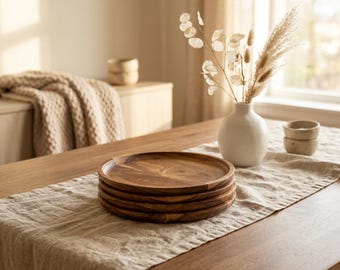 Acacia Wood Round Plates, Mini Fruit Cheese Trays, Minimalist Table Decor (Set of 4)