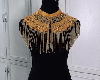 Khair gelb gold Perlen Fransen Cape Schal Handgefertigt Verschönerte Abend Wrap Antik Grau Perlen Braut Cape Hochzeit Abend Cover-Up Shrug