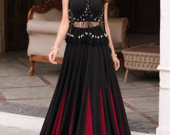 Alveera schwarze fertige indische festliche Kleidung chaniya choli Korsett mit 8 Meter Lehenga indische Brautjungfer Outfit Korsett lehenga choli