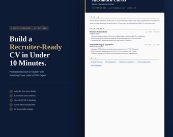 ATS Friendly CV Builder | Excel Resume + Cover Letter Generator (PDF Export)