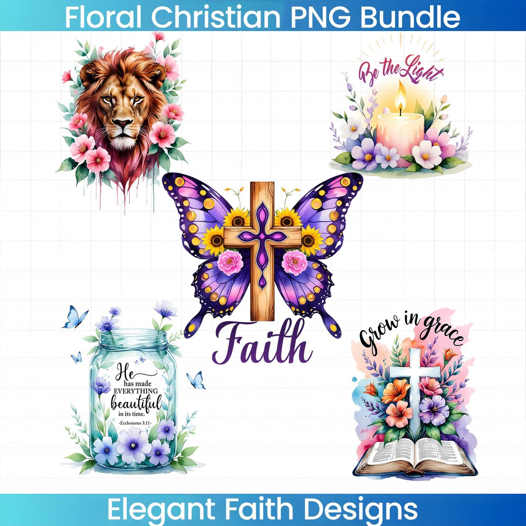 Christian PNG Bundle, Floral Faith Clipart, Bible Verse Sublimation ...