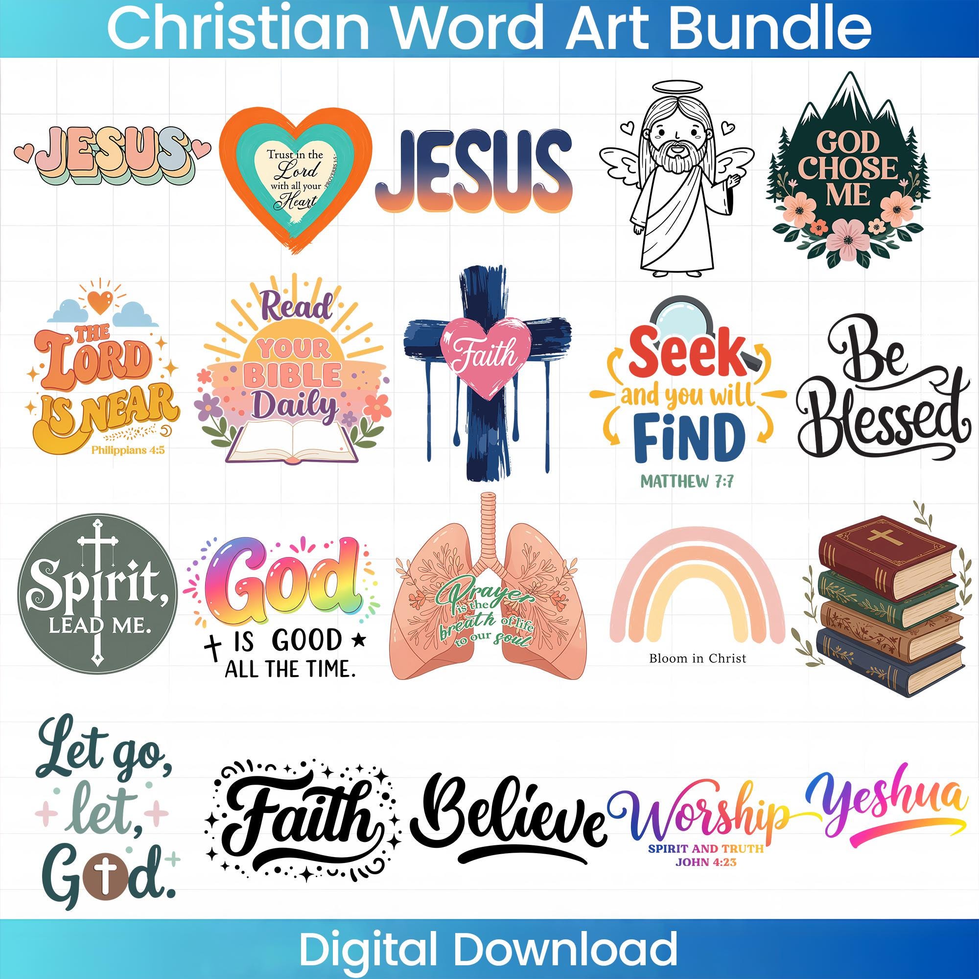 Christian Word Art PNG Bundle, Bible Verse PNG, Faith Sublimation ...