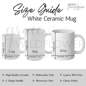 20 Unzen Jumbo Keramiktasse Größentabelle Größentabelle für weiße Kaffeetassen Digitaler Download 11 Unzen 15 Unzen 20 Unzen Größenvergleich für POD Printify Generic Mug