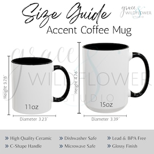 アクセントコーヒーマグのサイズ表 デジタルダウンロード 11オンス＆15オンス セラミックアクセントマグのサイズガイド カラフルなマグカップのサイズ比較 POD Printify Generic