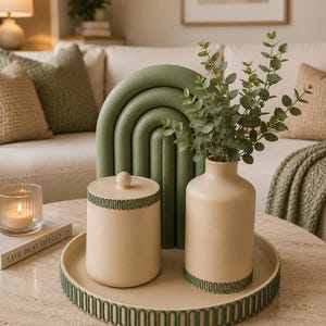 Juego de decoración de arco impreso en 3D / Bandeja, jarrón, tarro / Decoración minimalista para estante de mesa de centro