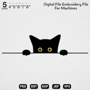 Peeking Black Cat Embroidery Design, Minimalist Kitty Pocket Pattern (Made-to-Order)