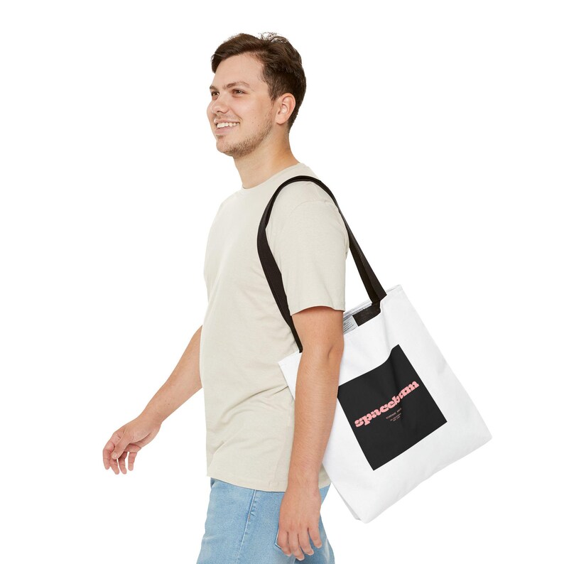 Bolsa tote quadrada preta Spacebum Galactic | Bolsa tote de lona com logo rosa retrô imagem 11