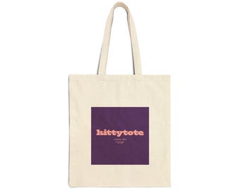Kittytote Purple Square Retro Pink Logo Canvas Tote Bag