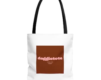 Bolsa tote quadrada Doggiebum Rich Cacau marrom | Bolsa tote de lona com logo rosa retrô