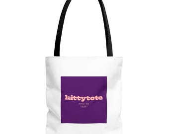 Bolsa tote quadrada roxa Kittybum | Bolsa tote de lona com logo rosa retrô