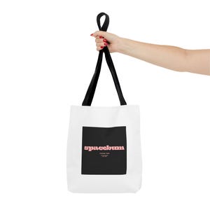 Bolsa tote quadrada preta Spacebum Galactic | Bolsa tote de lona com logo rosa retrô imagem 4