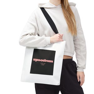 Bolsa tote quadrada preta Spacebum Galactic | Bolsa tote de lona com logo rosa retrô imagem 15