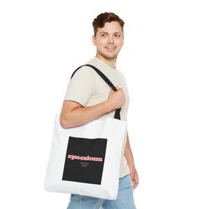 Bolsa tote quadrada preta Spacebum Galactic | Bolsa tote de lona com logo rosa retrô imagem 19