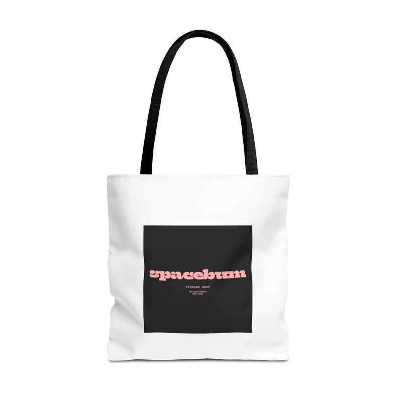 Bolsa tote quadrada preta Spacebum Galactic | Bolsa tote de lona com logo rosa retrô imagem 17