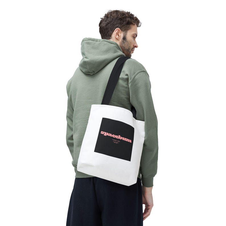 Bolsa tote quadrada preta Spacebum Galactic | Bolsa tote de lona com logo rosa retrô imagem 6
