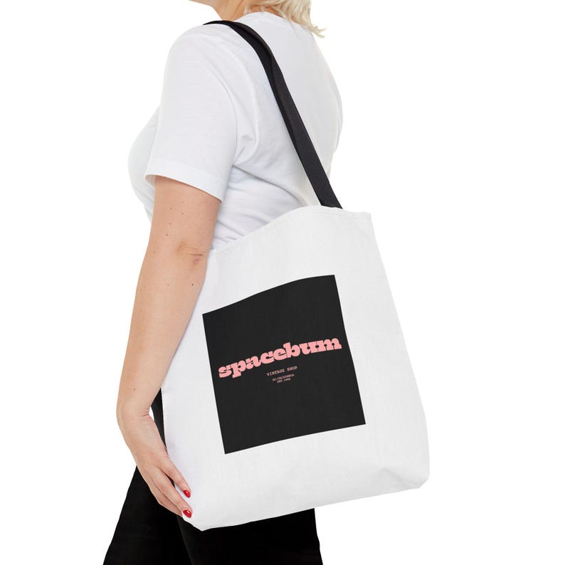 Bolsa tote quadrada preta Spacebum Galactic | Bolsa tote de lona com logo rosa retrô imagem 12