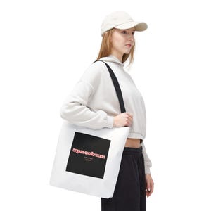 Bolsa tote quadrada preta Spacebum Galactic | Bolsa tote de lona com logo rosa retrô imagem 13