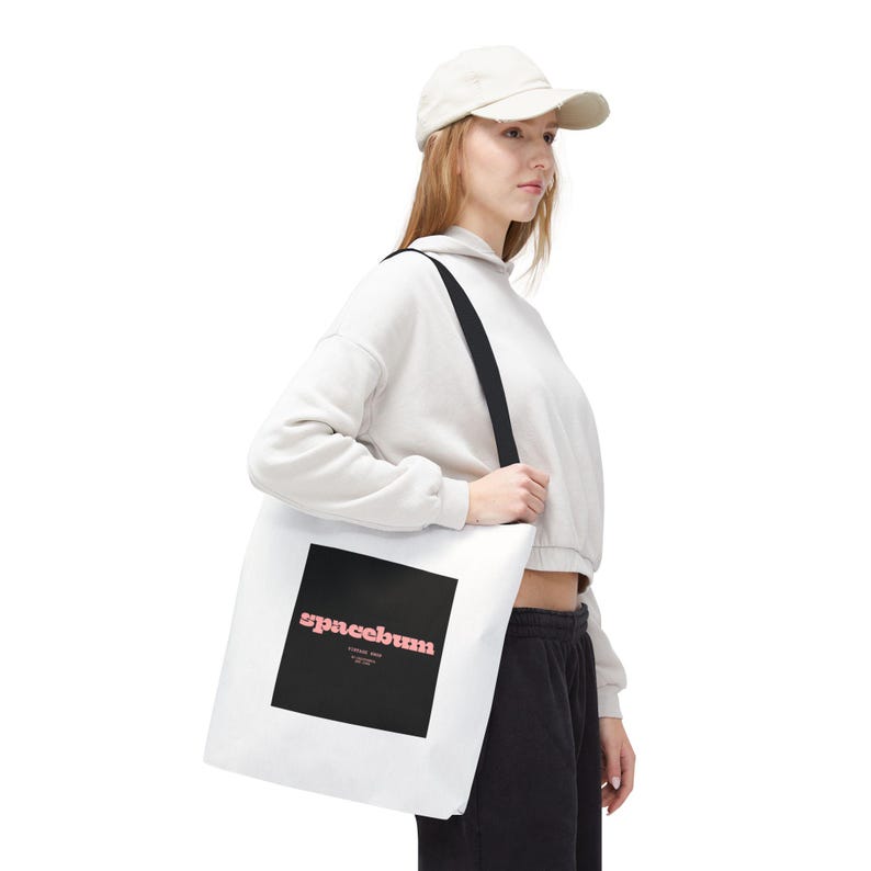 Bolsa tote quadrada preta Spacebum Galactic | Bolsa tote de lona com logo rosa retrô imagem 13