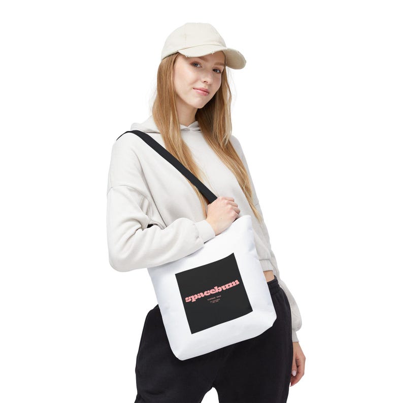 Bolsa tote quadrada preta Spacebum Galactic | Bolsa tote de lona com logo rosa retrô imagem 5