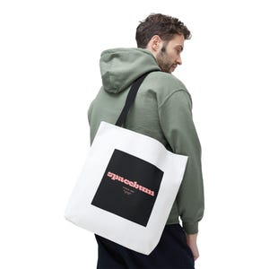Bolsa tote quadrada preta Spacebum Galactic | Bolsa tote de lona com logo rosa retrô imagem 14