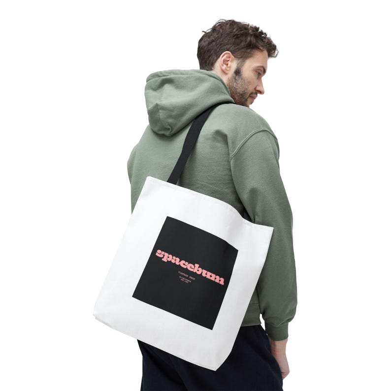 Bolsa tote quadrada preta Spacebum Galactic | Bolsa tote de lona com logo rosa retrô imagem 14
