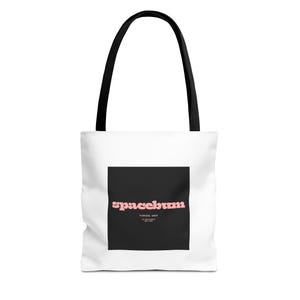 Bolsa tote quadrada preta Spacebum Galactic | Bolsa tote de lona com logo rosa retrô imagem 1