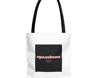 Spacebum Galactic Black Square Tote Bag | Retro Pink Logo Canvas Tote