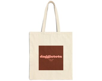 Doggietote Rich Cocao Brown Square Retro Pink Logo Canvas Tote Bag