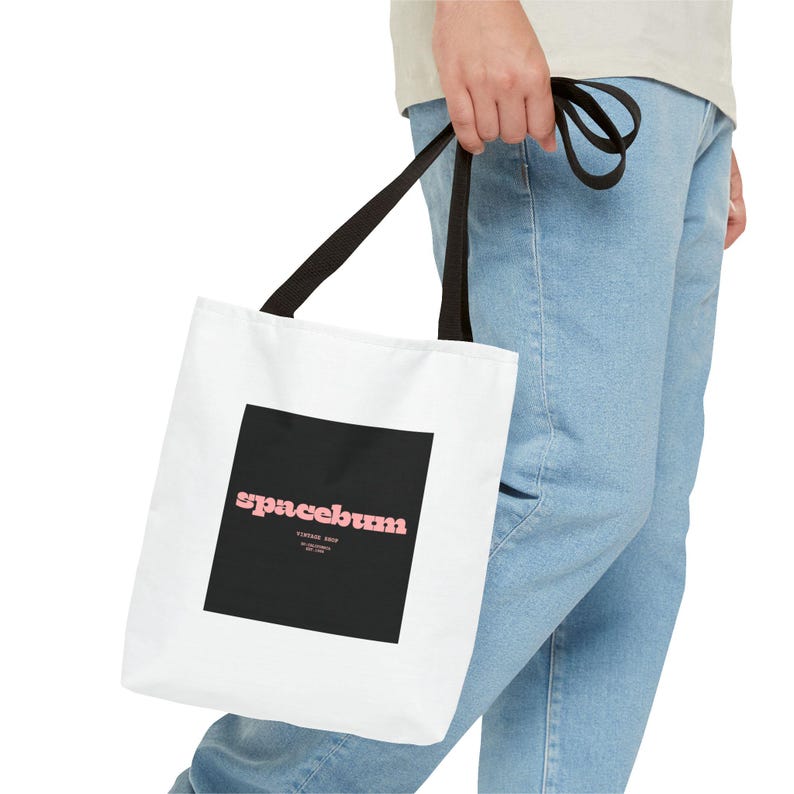 Bolsa tote quadrada preta Spacebum Galactic | Bolsa tote de lona com logo rosa retrô imagem 3