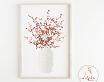 Leaf Print Winter Greenery Red Berries Evergreen Art Botanical Print Set Home Decor Gift Foliage Plant Poster Gallery Wall Set