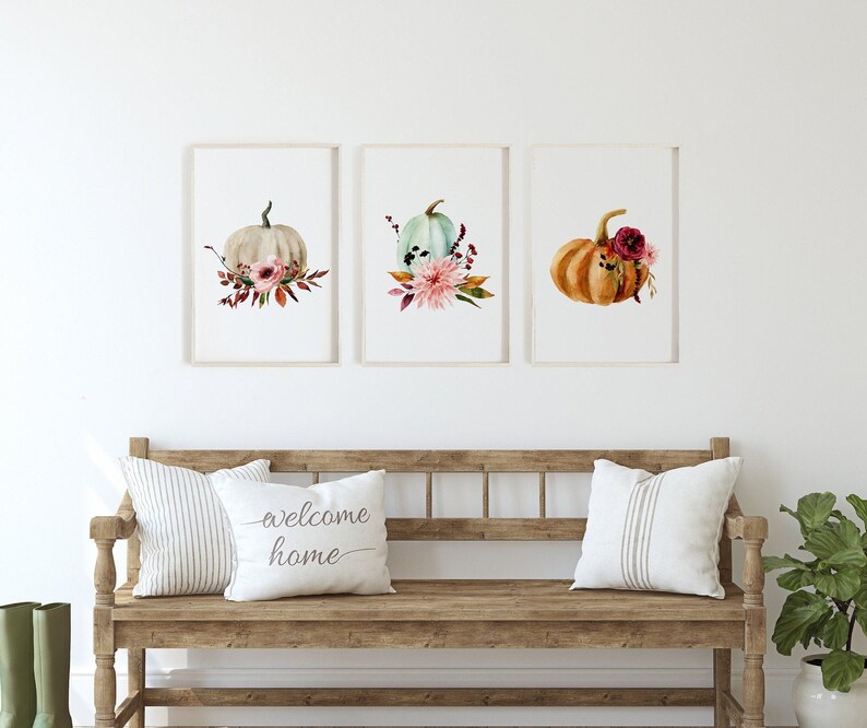 Pumpkin Print Fall Home Decor Thanksgiving Decor Set of 3 Pumpkin Printable Autumn home decor Pumpkin Printables Wall Art Fall Print